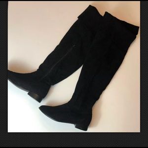 Black suede over the knee flat boots ! Like new.